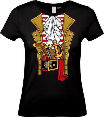 Dames t-shirt Piraten Kostuum | Carnavalskleding dames | Carnaval Kostuum | Foute Party | Zwart Dames | maat XS