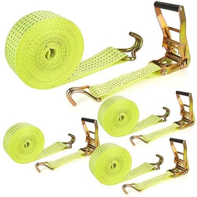 Heavy Duty 2 Inch Ratelriemen 20ft - 4 Pack Tie Down Bandjes met Dubbele J Haak voor Verplaatsen en Beveiligen van Cargo