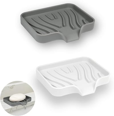 Set van 2 Siliconen Zeepdispenser met Afvoer, Ideaal voor Badkamer, Keuken en Aanrecht, Duurzaam en Makkelijk te Reinigen