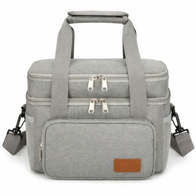 Ceruzo Koeltas 14L – Geïsoleerde Lunchtas – Dubbel Compartiment – Grijs-23 x 20 x 30 cm
