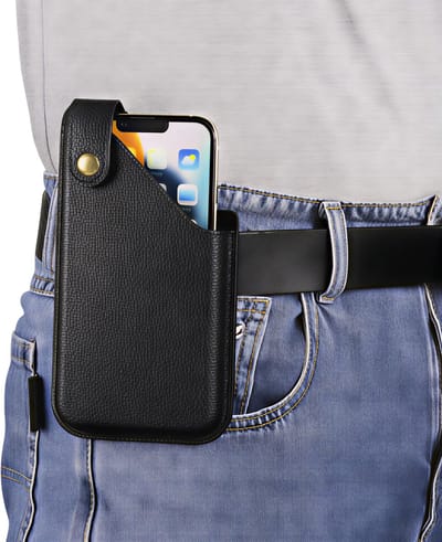 Kunstleren telefoon riemclip case – Zwart – Maat M – Heuptas voor mobiele telefoons – Duurzaam, stijlvol en praktisch accessoire – Verstelbare heupriem, ideaal voor werk, reizen en dagelijks gebruik