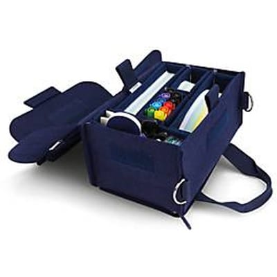 Magnetoplan ecoAware-presentatietas donkerblauw, rPET-vilt, voorzien van kaarten, markeerstiften, pins, 5 doosjes, riem