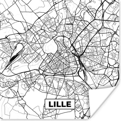 Poster Lille - Stadskaart - Frankrijk - Kaart - Plattegrond - Zwart wit - 100x100 cm XXL