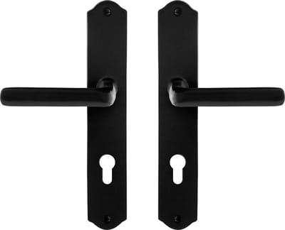 Deurkruk op schild - Smeedijzer zwart - Gietijzer - GPF - GPF6235.60 smeedijzer zwarte Deurklink Ilo op PC72, 238x41x4mm