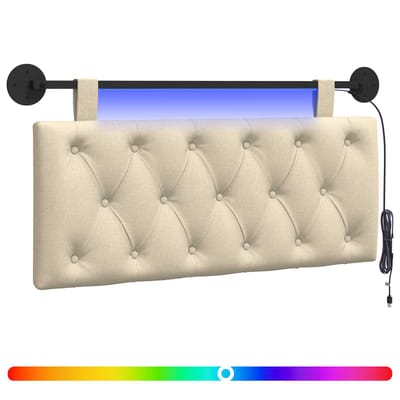 vidaXL - Hangend - hoofdbord - Met - LED-verlichting - Crèmekleurig - Stof