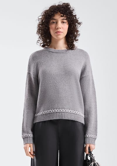 Ronde Hals Pull met Geborduurde Elementen Dames QS Regular Fit