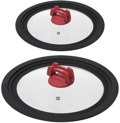 5Five Universele pannendeksels - 2x stuks - met siliconen rand - Voor Pannen met Dia 16/18/20 cm en 26/28/30 cm