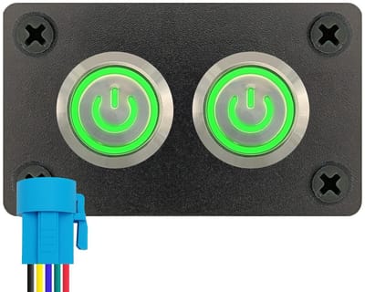 ProRide Metalen Pulsschakelaar 12-24V OFF-(ON) - Tweevoudig Inbouwpaneel - 19mm - IP67 - LED indicatie Groen