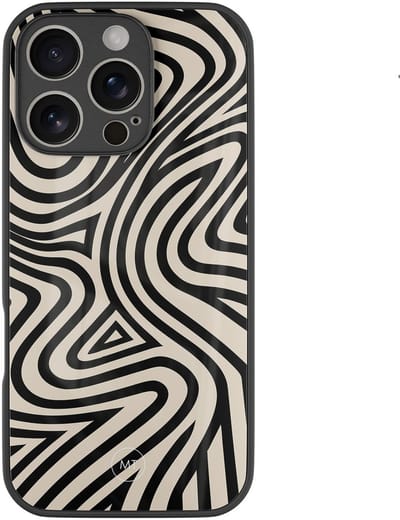 Hoesje geschikt voor iPhone 16 Pro - Groovy lines - Luxe Hard Case - Print - Zwart - Mooie Telefoonhoesjes