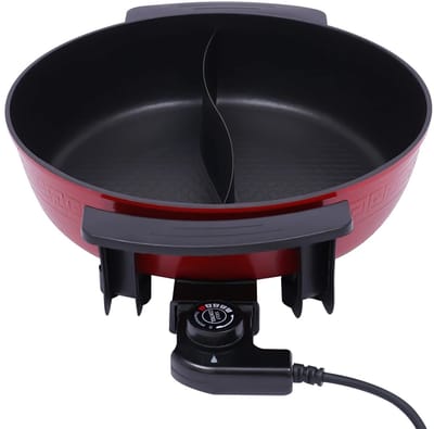 DIMICO - Kookpan - Hotpot 6L Electrisch - Chinese Fonduepan - Kookpotten - Fonduepannen - 5 Standen - Rood - Non-Stick Coating