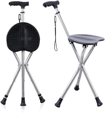 Opvouwbare wandelstok - Zitstok - Outdoor activiteiten - Met ingebouwde zaklamp - 150 kg draagkracht - Hart
