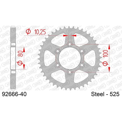 Stalen motortandwiel achteraan Afam 525 40 dents