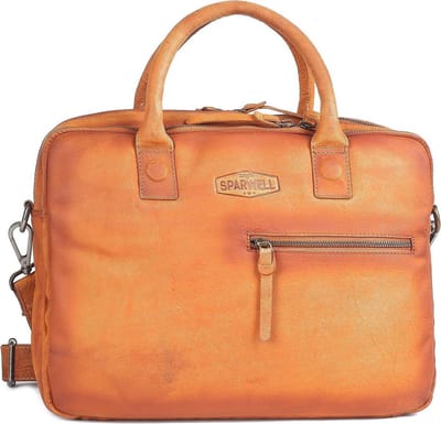 Sparwell Tas - Lederen laptoptas 14" inch - Aktetas - Werktas - 100% Leer - Cognac / Bruin
