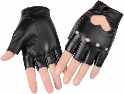 Vingervrije leren handschoenen voor dames, punkstijl met hartvormige uitsparingen, ideaal voor autorijden, cosplay en buitenactiviteiten, zwart, one size