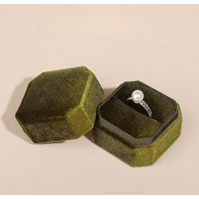 Boîte à bijoux octogonale en velours, simple boîte à bagues, boîte pour boucles d'oreilles clous, boîte cadeau pour demande en mariage vert