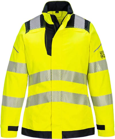 Portwest PW3 Vlamvertragende Modaflame Hi-Vis dames werkbroek FR715 - Geel/Zwart - L