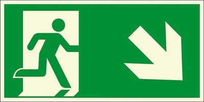 Lichtgevend nooduitgang bord pijl rechtsonder - kunststof - E002 300 x 150 mm