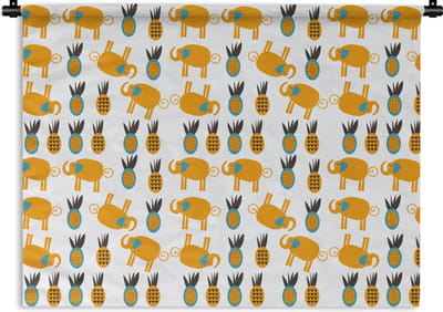 Wandkleed - Wanddoek - Olifant - Ananas - Geel - Patroon - 120x90 cm - Wandtapijt