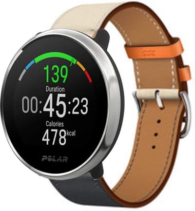 Strap-it Kunst leren smartwatch bandje - geschikt voor Polar Ignite / Ignite 2 / Ignite 3 / Unite / Pacer - donkerblauw/ivoor wit