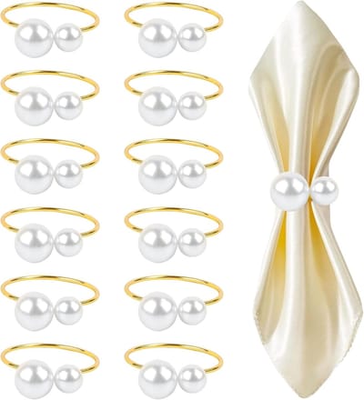 Servetringen - 12 Stuks - Servetgespen Met Parels - Servetringen Voor Tafeldecoratie - Bruiloft - Diner - Vakantie - Hotel - Dinerfeest - Eettafel - Tafelaccessoires