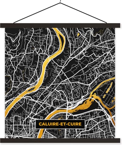Posterhanger incl. Poster 60x60 cm - Schoolplaat - Plattegrond – Kaart – Frankrijk – Caluire-et-Cuire - Stadskaart - Textielposter - Zwarte latten - Stadskaart