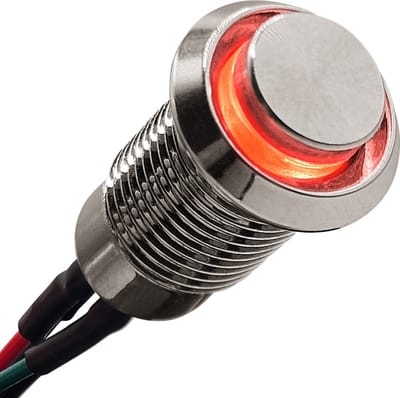 ProRide Metalen Mini Drukschakelaar 220V ON-OFF - 8mm - met Aansluitkabel - 220V - High Surface - LED Indicatie Rood