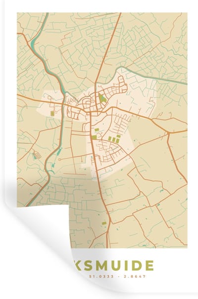 Muurstickers - Sticker Folie - Stadskaart - Diksmuide - Kaart - België - Plattegrond - 20x30 cm - Plakfolie - Muurstickers Kinderkamer - Zelfklevend Behang - Zelfklevend behangpapier - Stickerfolie