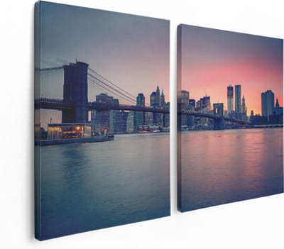 Artaza Canvas Schilderij Tweeluik New York Brooklyn Brug Bij Zonsondergang - 120x80 - Foto Op Canvas - Canvas Print