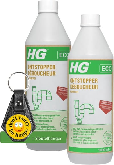 HG ECO ontstopper - 1L - 2 Stuks - ecologische ontstopper - duurzame krachtige ontstopper - inclusief sleutelhanger
