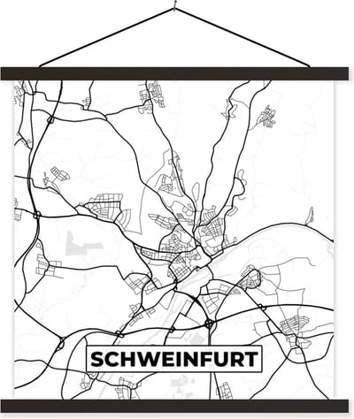 Posterhanger incl. Poster 60x60 cm - Schoolplaat - Schweinfurt - Stadskaart - Plattegrond - Kaart - Textielposter - Zwarte latten - Stadskaart