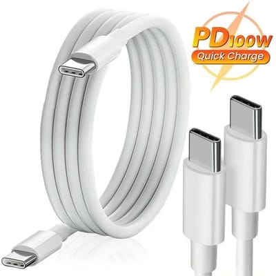 USB C naar USB C Kabel - 2 meter - USB-C Oplader Kabel - 100W Snellader - Geschikt voor o.a. Apple iPhone 15/16 en Samsung - Wit