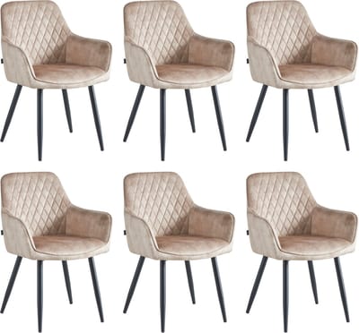 Colenis® - Beverly Eetkamerstoel - Set Van 6 - Champagne - Vintage Velvet - Met armleuning
