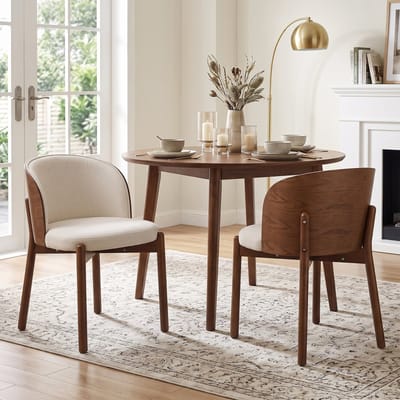 Eetkamerstoelen - Set van 2 - Massief houten eetkamerstoel - Moderne stoel - Linnen stoel - Comfortabele stoel - Ademend zitmeubel - Woonkamerstoel - Keukenstoel - Café stoel - Houten stoel - Scandinavische stijl - Walnootkleur