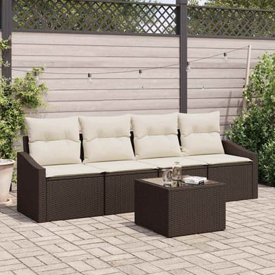 vidaXL Bankstel 5 st Bruin en Crème poly rattan