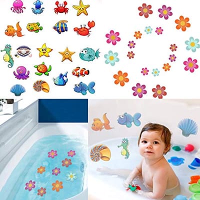 Antislip Badkuip Stickers Set - 20 Oceaan Cartoon & 10 Bloem DIY voor Badkamers
