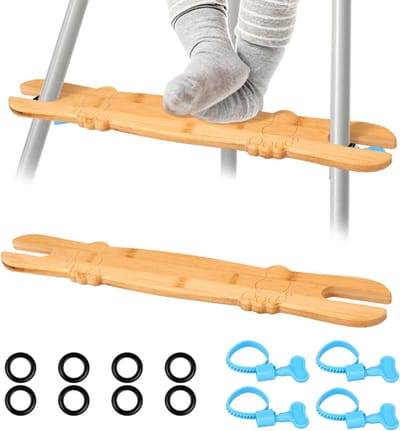 Kinderstoel Voetensteun - Bamboe Pedaal - Comfortabel Zitten - In Hoogte Verstelbaar - 50 cm - Natuurlijk Bamboe