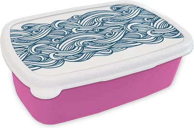 Broodtrommel Roze - Lunchbox - Brooddoos - Patroon - Golven - Zee - 18x12x6 cm - Kinderen - Meisje