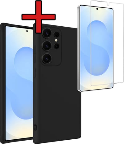 Hoesje - Met Screenprotector - Geschikt voor Samsung Galaxy S25 Ultra - Sterk & Shockproof - Telefoon Hoes - Back Cover - Siliconen Case - Telefoonhoes - Zwart