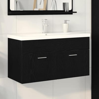 vidaXL - Badkamerkast - Zwart - Eiken - 90 - x - 38,5 - x - 46 - cm - Bewerkt - hout