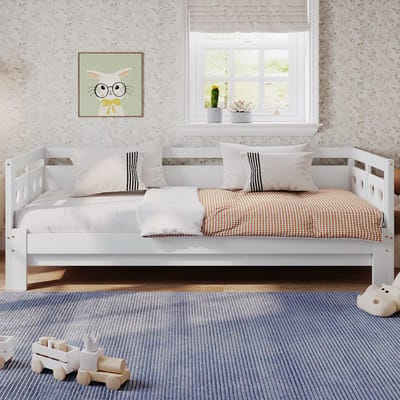 Wishdor Uitschuifbaar Daybed – Hartvormig Ontwerp – Tweede Slaapplaats – Hout – Wit