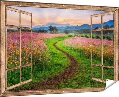 Gards Tuinposter Aruba Vlag op Hout - 60x40 cm - Tuindoek - Tuindecoratie - Wanddecoratie buiten - Tuinschilderij