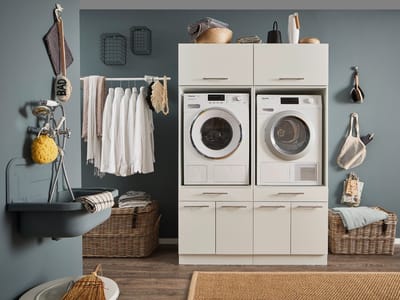 Laundry Duo® Wasmachinekast met Bovenkasten en Uittrekplanken - Ombouw voor Wasmachine en Droger - Verhoogkast - Hoogte 200cm - Wit