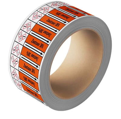 Zoutzuur 36% leidingmarkering op rol, 25 meter 75 mm
