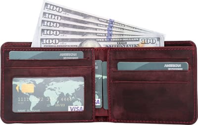 Pulledro echt leer Cardholder Pasjeshouder Portemonnee met venster - Antic Maroon