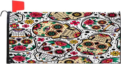 Brievenbus Cover - Magnetische Wrap - Buiten Decoratie - Waterdicht & Lichtbestendig - 528 x 457 cm - Schedel Bloemen