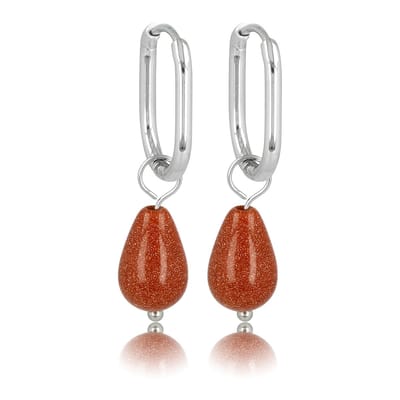 My Bendel - Zilverkleurige Oorbellen met Gold Sand Stone Edelsteen - 30 Mm - met Luxe Cadeauverpakking | Sieraden Voor Dames