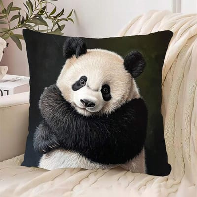 Schattige Panda Beer Zelf Knuffel Kussenhoes Realistische Dierlijke Print Kussensloop voor Huisdecoratie Bank Slaapkamer Woonkamer 60x60cm
