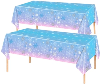 2x Tafelkleed Laken Sneeuw Verjaardag Versiering Tafeldecoratie Kinder Feest Tafellaken Plastic Tafelzeil 220*137cm