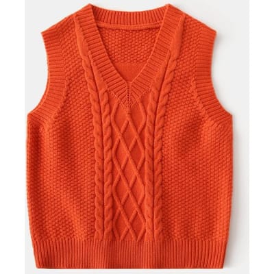 Pull pour enfants, Gilet pull jacquard uni à col en V pour garçons, Pull sans manches 100 orange