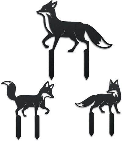 Decoratieve tuinpalen in 3 stijlen met vossenmotief, metalen buitenstandbeelden voor schattige dieren en tuinornamenten, perfect als geschenk voor tuinliefhebbers